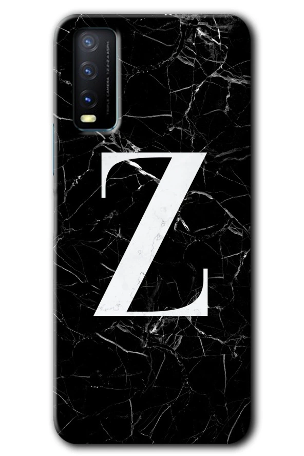 Vivo Y20 Kılıf HD Desen Baskılı Arka Kapak - Siyah Mermer Desenli Z Harfi
