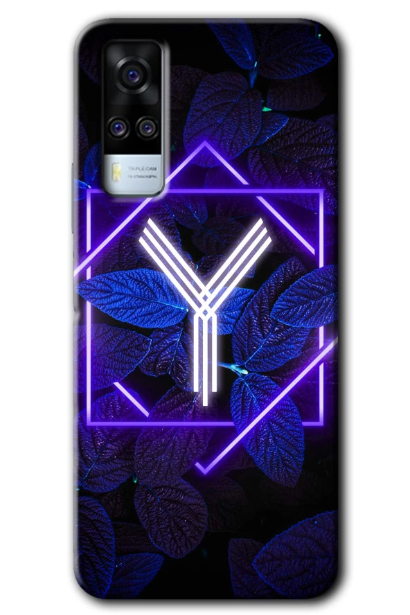 Vivo Y51 Kılıf HD Desen Baskılı Arka Kapak - Dark Neon Yaprak Y Harfi