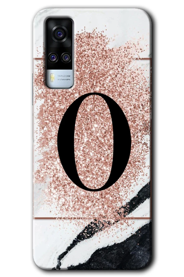 Vivo Y51a Kılıf HD Desen Baskılı Arka Kapak - Pembe Mermer Desenli O Harfi