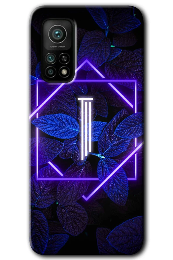 Xiaomi Mi 10T Pro Kılıf HD Desen Baskılı Arka Kapak - Dark Neon Yaprak I Harfi