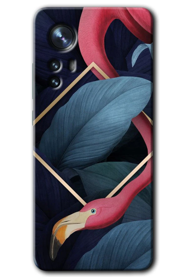 Xiaomi Mi 12 Kılıf HD Desen Baskılı Arka Kapak - Flamingo Yaprak
