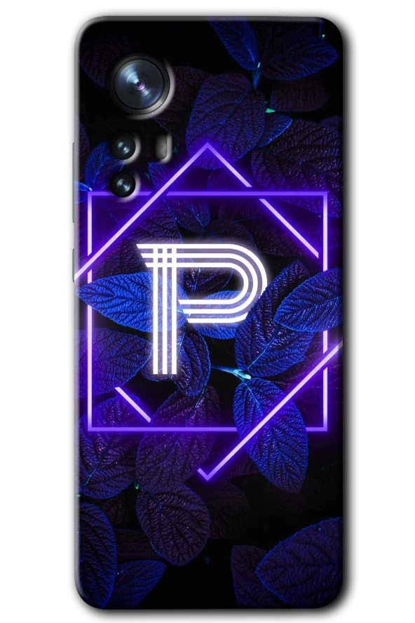 Xiaomi Mi 12 Pro Kılıf HD Desen Baskılı Arka Kapak - Dark Neon Yaprak P Harfi