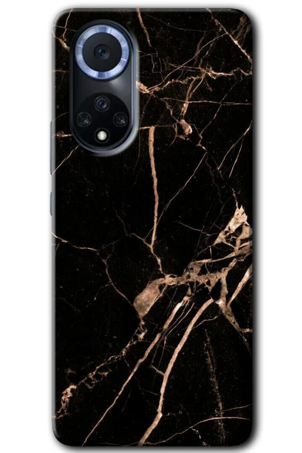 Huawei Nova 9 Kılıf HD Desen Baskılı Arka Kapak - Siyah Gold Mermer