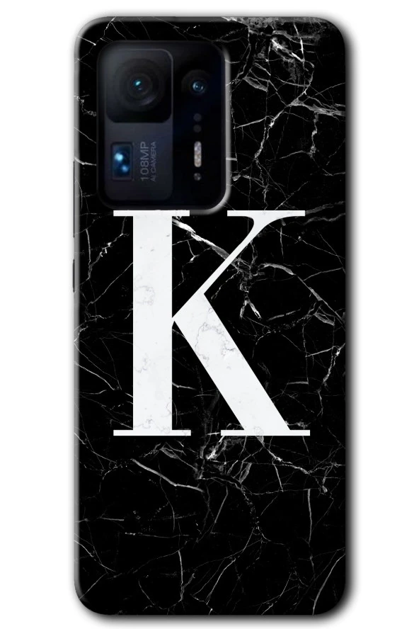 Mi Mix 4 Kılıf HD Desen Baskılı Arka Kapak - Siyah Mermer Desenli K Harfi