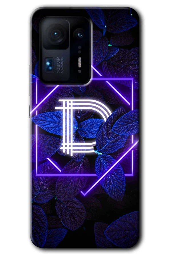 Mi Mix 4 Kılıf HD Desen Baskılı Arka Kapak - Dark Neon Yaprak D Harfi