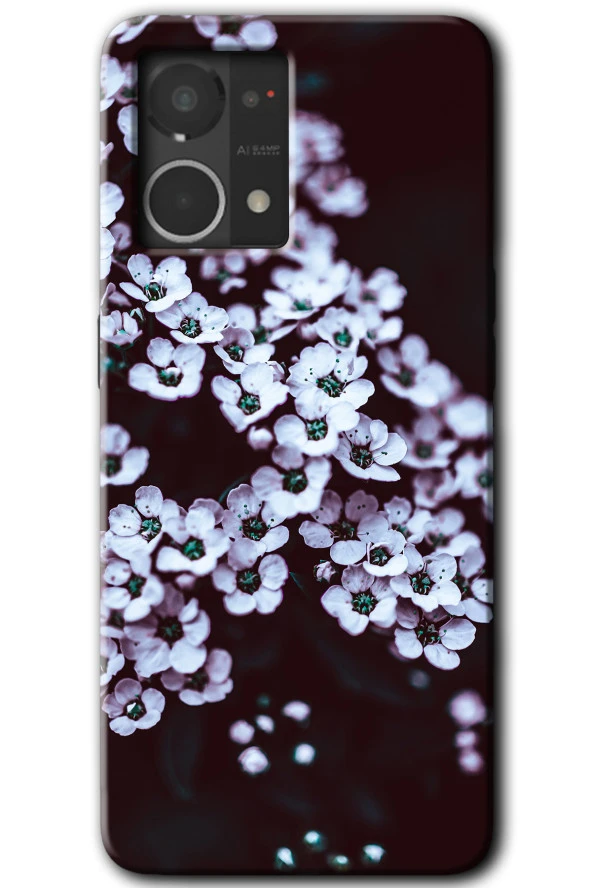 Oppo Reno 7 4G Kılıf HD Desen Baskılı Arka Kapak - Beyaz Çiçek
