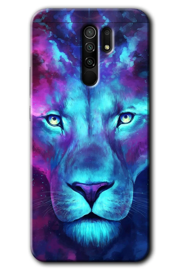 Redmi 9 Kılıf HD Desen Baskılı Arka Kapak - Neon Lion