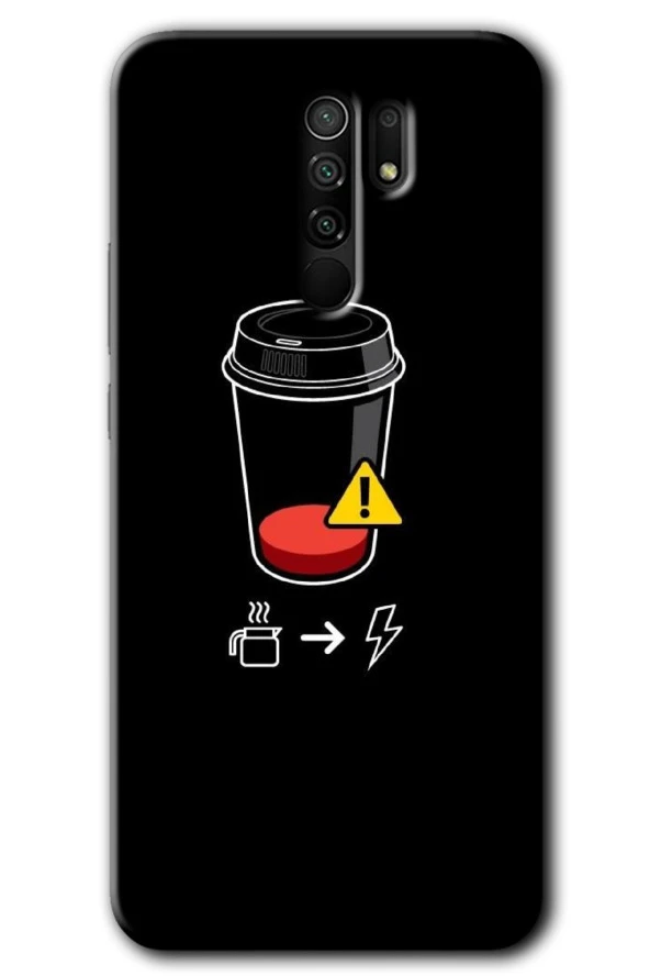 Redmi 9 Kılıf HD Desen Baskılı Arka Kapak - Coffee Battery