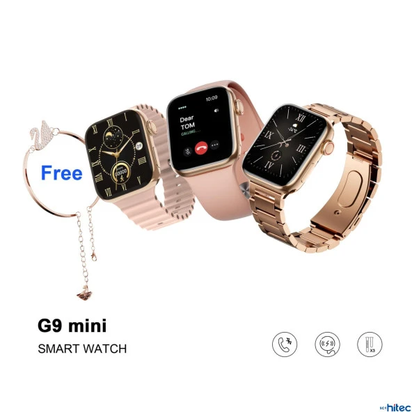 ScHitec G9 Mini Amoled Ekran Akıllı Saat Bileklik Hediyeli Gold Rose - 3