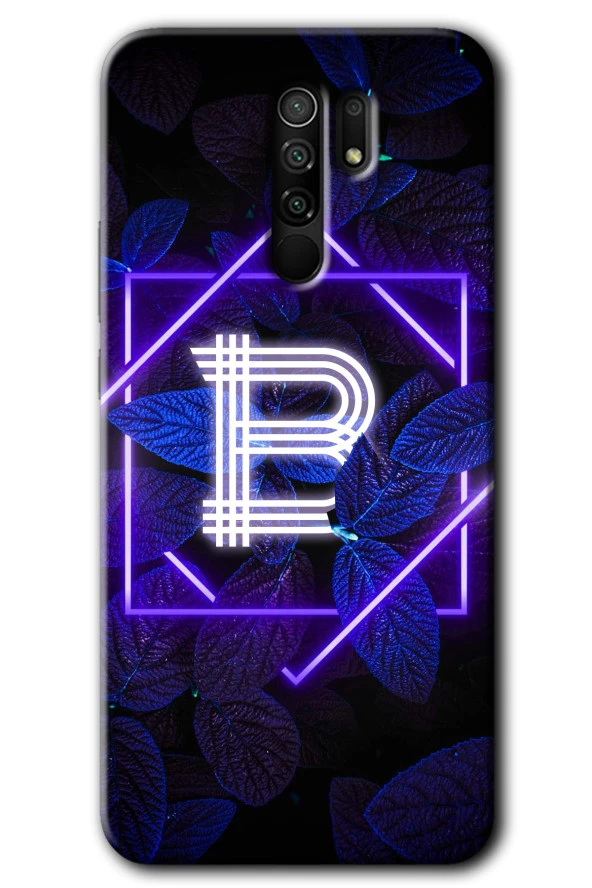 Redmi 9 Kılıf HD Desen Baskılı Arka Kapak - Dark Neon Yaprak B Harfi