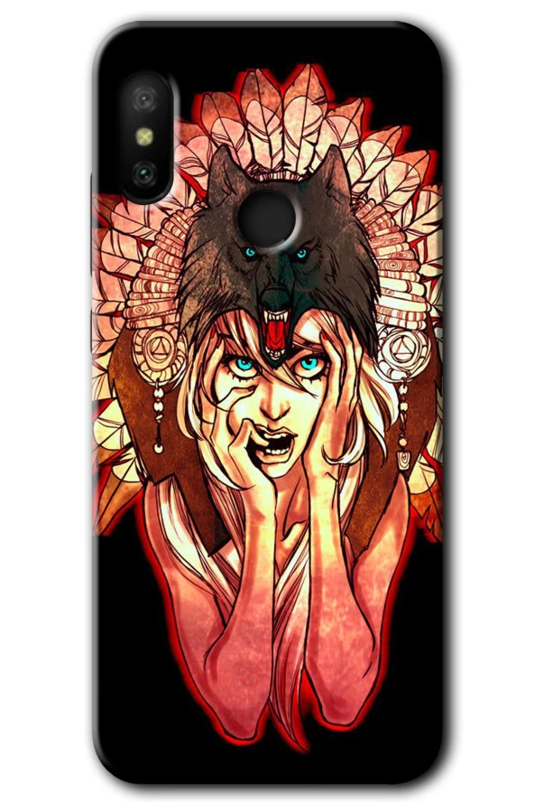 Redmi Note 6 Pro Kılıf HD Desen Baskılı Arka Kapak - Kurt Kız