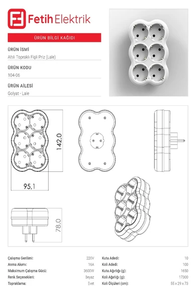 Fetih Altılı Golyat Topraklı Grup Priz 104-06 - 2