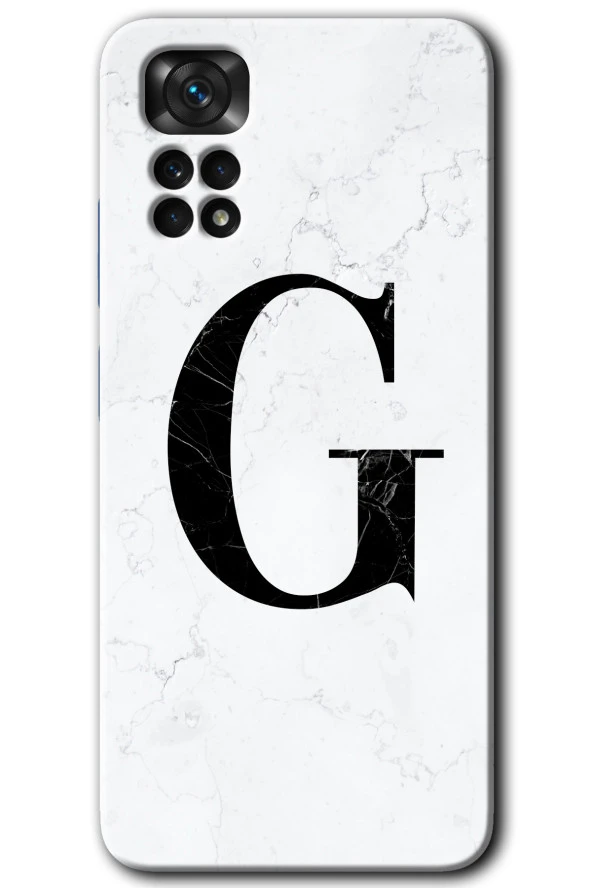 Redmi Note 11 5G Global Kılıf HD Desen Baskılı Arka Kapak - Beyaz Mermer Desenli G Harfi