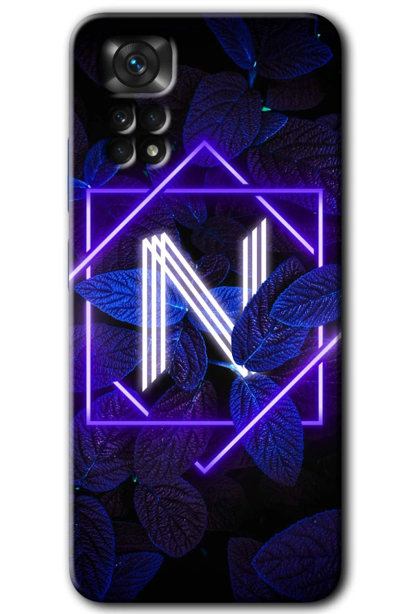 Redmi Note 11 Pro 5G Kılıf HD Desen Baskılı Arka Kapak - Dark Neon Yaprak N Harfi