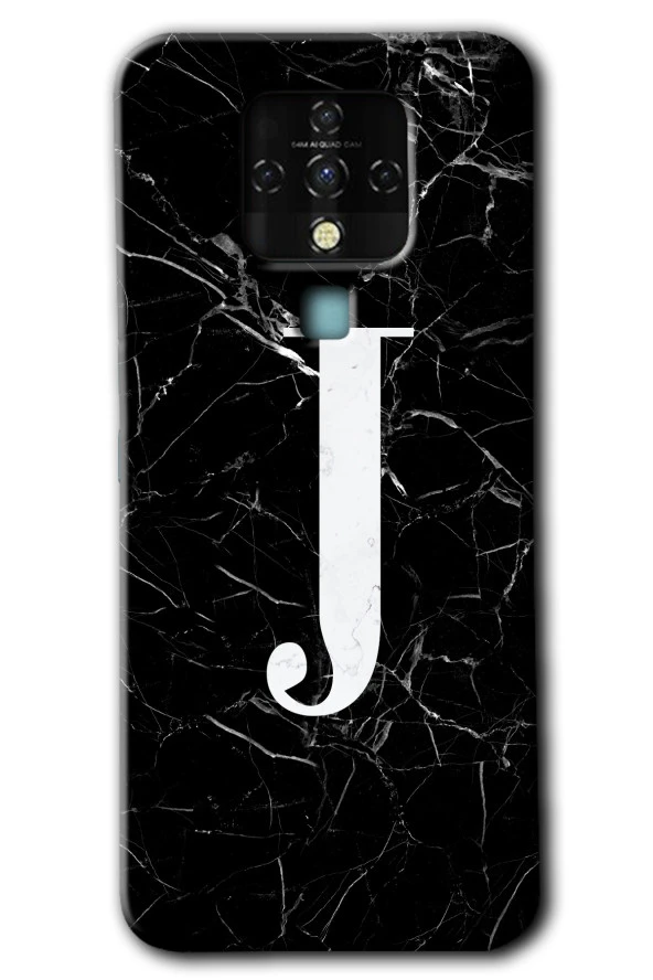 Tecno Camon 16 Kılıf HD Desen Baskılı Arka Kapak - Siyah Mermer Desenli J Harfi