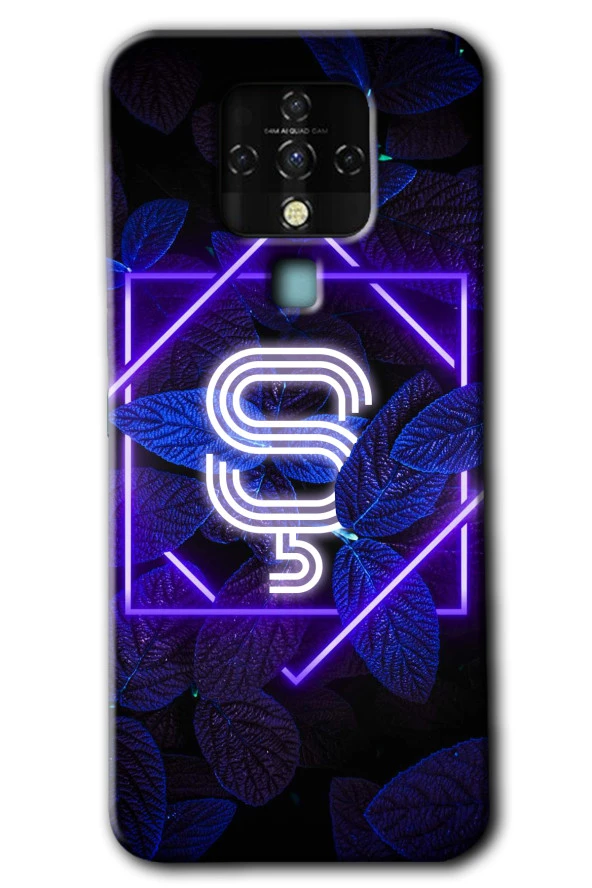 Tecno Camon 16 Kılıf HD Desen Baskılı Arka Kapak - Dark Neon Yaprak Ş Harfi