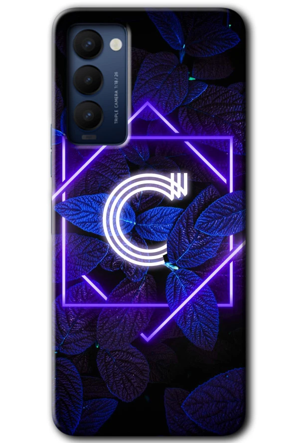 Tecno Camon 18 Kılıf HD Desen Baskılı Arka Kapak - Dark Neon Yaprak C Harfi