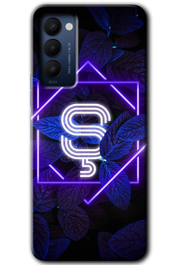 Tecno Camon 18T Kılıf HD Desen Baskılı Arka Kapak - Dark Neon Yaprak Ş Harfi