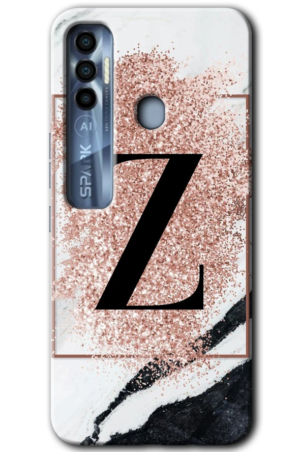 Tecno Spark 7 Pro Kılıf HD Desen Baskılı Arka Kapak - Pembe Mermer Desenli Z Harfi