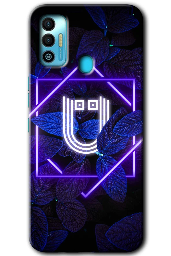 Tecno Spark 7T Kılıf HD Desen Baskılı Arka Kapak - Dark Neon Yaprak Ü Harfi