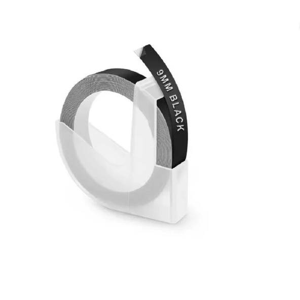 3D Kabartma Yapışkanlı Şerit Etiket MoTEX_E-101 - Dymo_JUNİOR+OMEGA (9mm X 3 metre) 1adet /SİYAH-BLACK ürün görseli 1