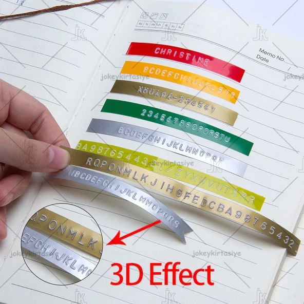 3D Kabartma Yapışkanlı Şerit Etiket MoTEX_E-101 - Dymo_JUNİOR+OMEGA (9mm X 3 metre) 1adet /SİYAH-BLACK - 2