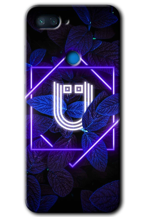 Xiaomi Mi 8 Lite Kılıf HD Desen Baskılı Arka Kapak - Dark Neon Yaprak Ü Harfi