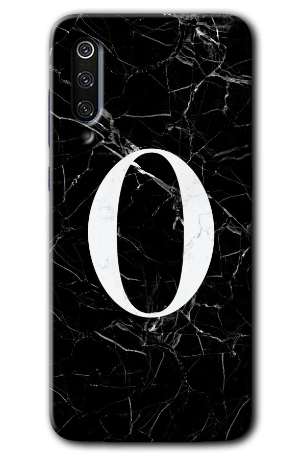 Xiaomi Mi 9 SE Kılıf HD Desen Baskılı Arka Kapak - Siyah Mermer Desenli O Harfi