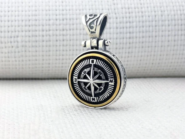 Ortası Dönen 925 Ayar Gümüş Pusula Kolye Ucu - Resim 2