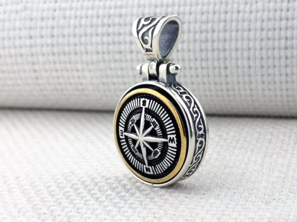 Ortası Dönen 925 Ayar Gümüş Pusula Kolye Ucu - Resim 3