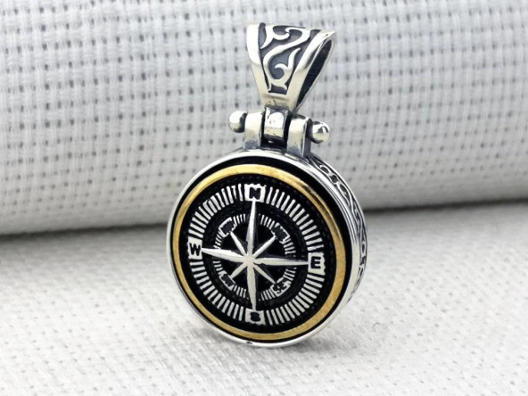 Ortası Dönen 925 Ayar Gümüş Pusula Kolye Ucu - Resim 4