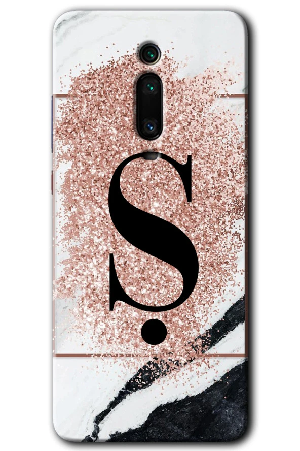 Xiaomi Mi 9T Kılıf HD Desen Baskılı Arka Kapak - Pembe Mermer Desenli Ş Harfi