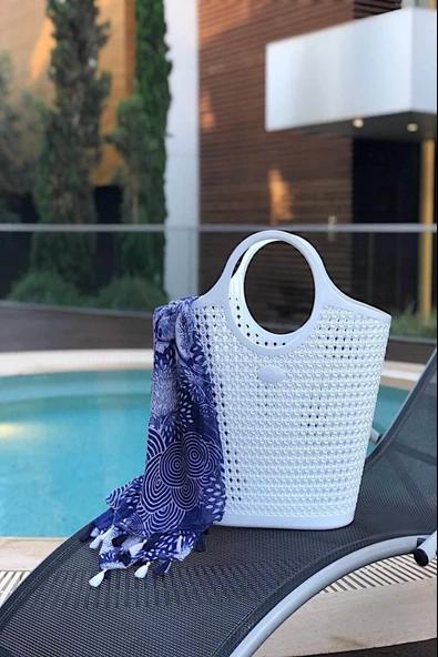 Arma House Örgü Desenli Büyük Boy Beyaz Rengi Plastik Plaj Çantası ürün görseli