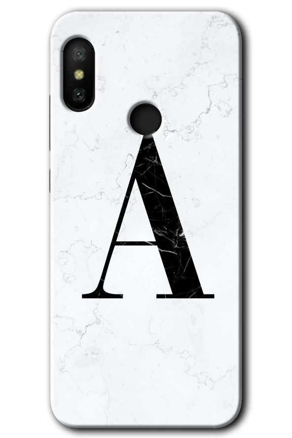Xiaomi Mi A2 Lite Kılıf HD Desen Baskılı Arka Kapak - Beyaz Mermer Desenli A Harfi