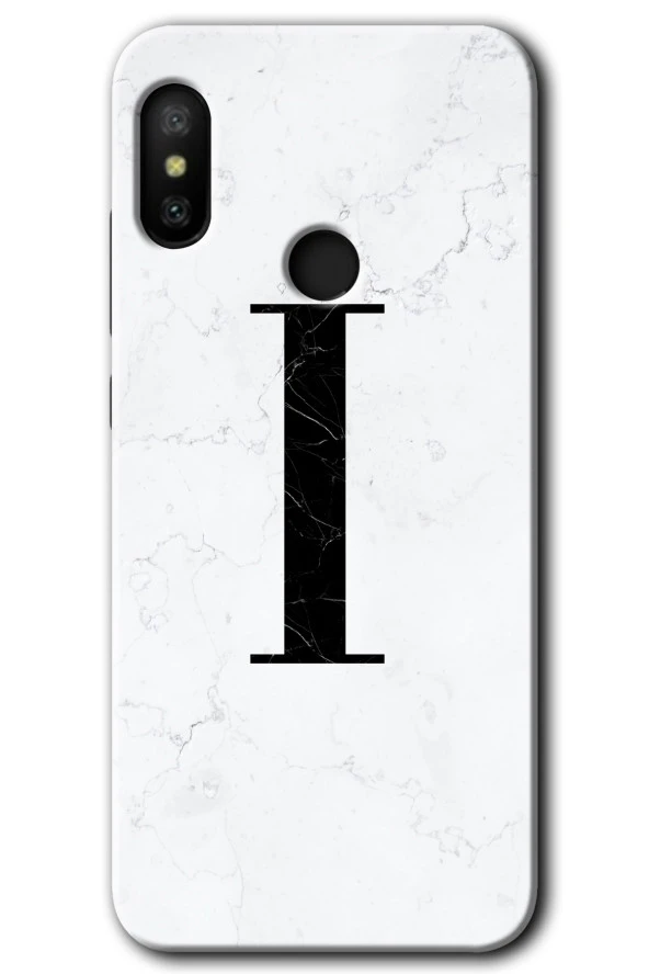 Xiaomi Mi A2 Lite Kılıf HD Desen Baskılı Arka Kapak - Beyaz Mermer Desenli I Harfi