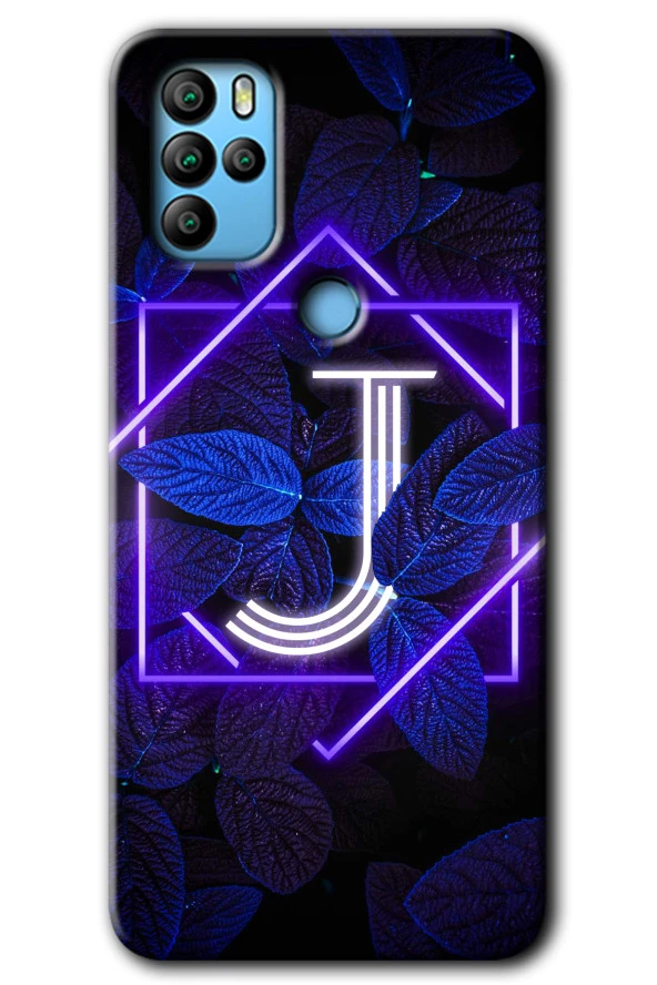 Omix X300 Kılıf HD Desen Baskılı Arka Kapak - Dark Neon Yaprak J Harfi