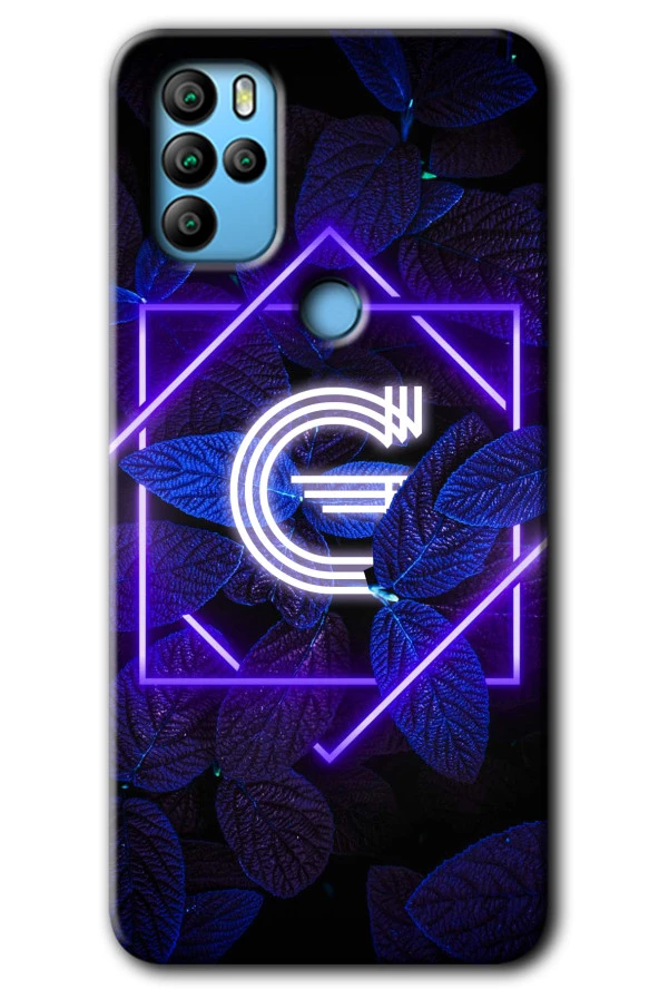 Omix X500 Kılıf HD Desen Baskılı Arka Kapak - Dark Neon Yaprak G Harfi