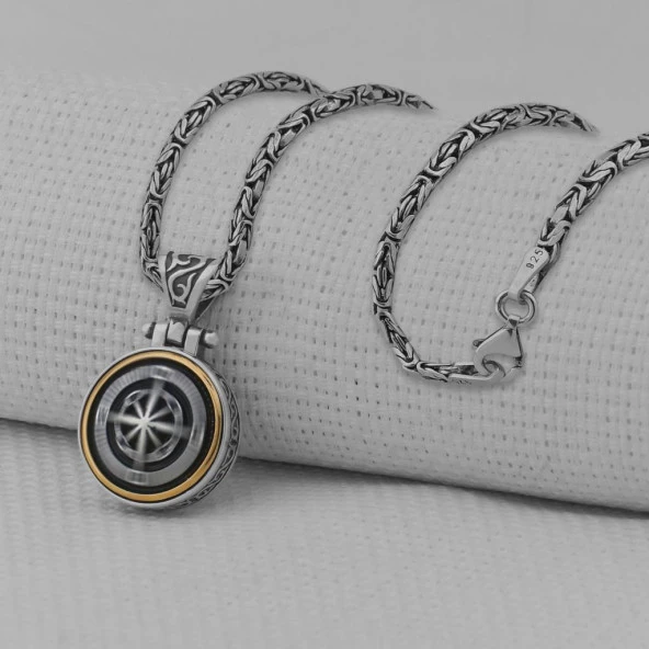 Ortası Dönen Kral Zincirli 925 Ayar Gümüş Pusula Kolye - Resim 2