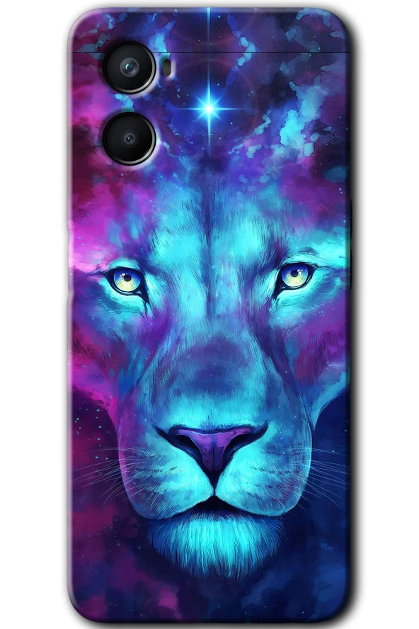 Oppo A76 Kılıf HD Desen Baskılı Arka Kapak - Neon Lion