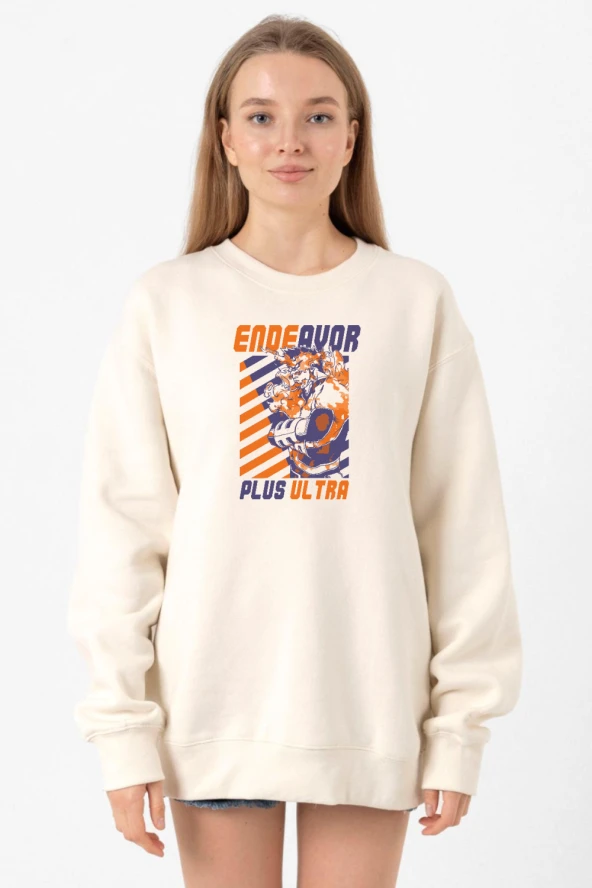 My Hero Academia Anime Endeavor Plus Ultra Ekru Kadın 2ip Sweatshirt
