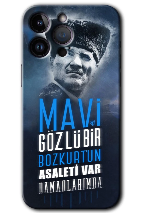 iPhone 14 Pro Max Kılıf HD Desen Baskılı Arka Kapak - Bozkurt Atatürk