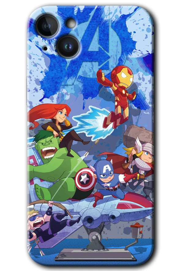 iPhone 15 Kılıf HD Desen Baskılı Arka Kapak - Avengers Cartoon