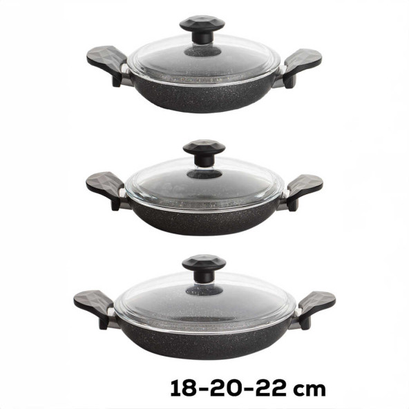 Porsima Galaksi 6 Parça Döküm Alüminyum Sahan Seti- 4 mm 6 Parça Döküm Sahan Set 18-20-22 cm - 3
