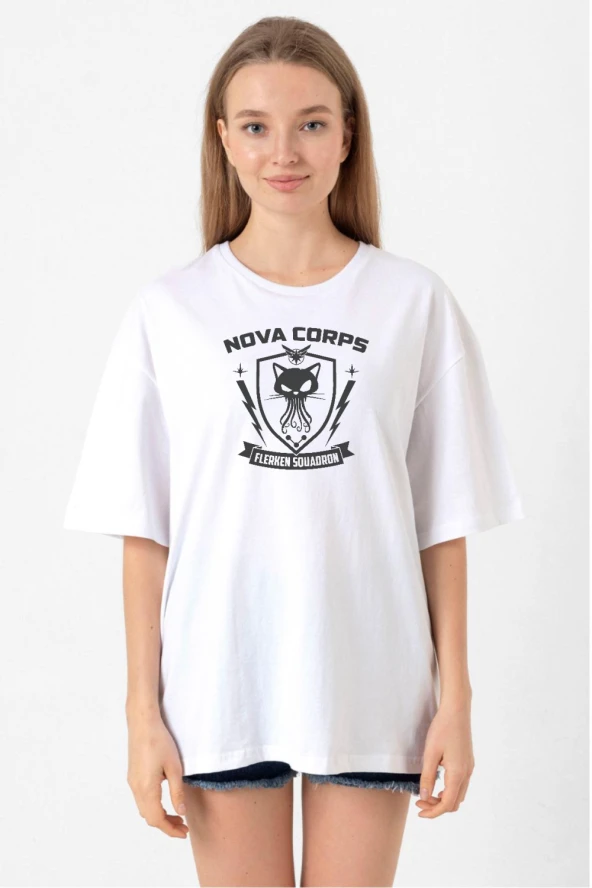 Nova Corps Flerken Squadron Beyaz Kadın Oversize Tshirt