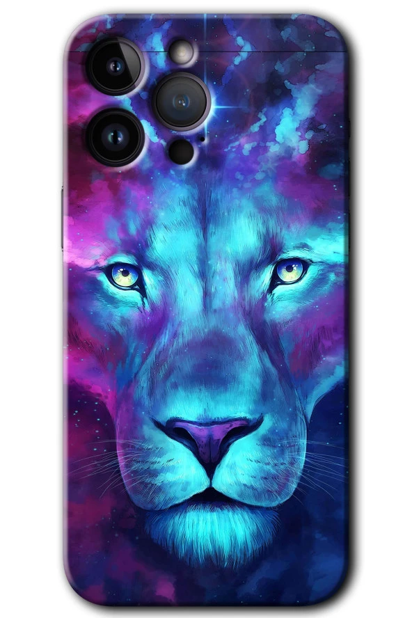 iPhone 15 Pro Max Kılıf HD Desen Baskılı Arka Kapak - Neon Lion