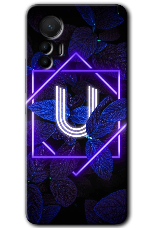 Xiaomi Mi 12 Lite Kılıf HD Desen Baskılı Arka Kapak - Dark Neon Yaprak U Harfi