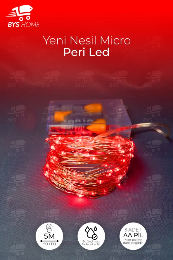 Peri Led 5 Metre Pilli Kırmızı Renk Dekoratif Aydınlatma