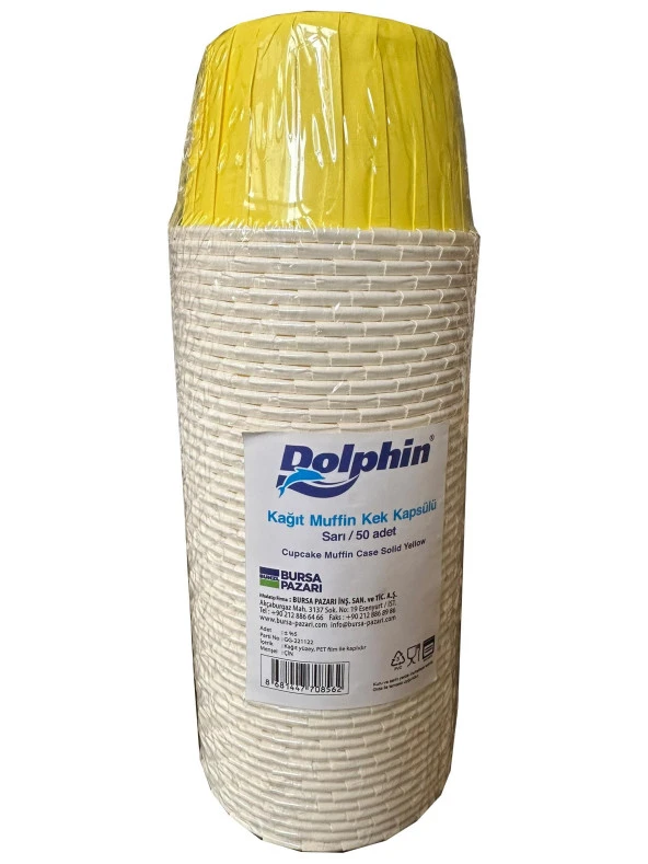 Dolphin Muffin Kağıt Karton Desenli Cupcake Kek Kalıbı Kapsülü Kabı - Sarı - 50 Adetlik 1 Paket