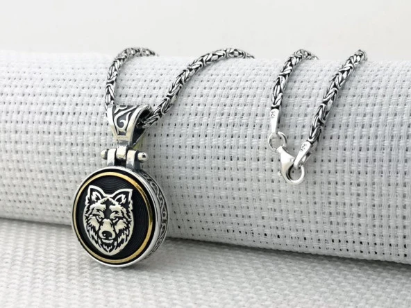 Bozkurt Tasarımlı Kral Zincirli Ortası Dönen 925 Ayar Gümüş Kolye - Resim 2