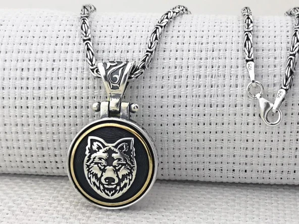 Bozkurt Tasarımlı Kral Zincirli Ortası Dönen 925 Ayar Gümüş Kolye - Resim 3